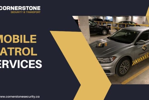 Cornerstone's mobile patrol vehicle parked in underground parking in Vancouver, BC.